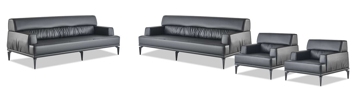 Sofagarnitur Couch Polster Möbel Büroeinrichtung Sitzer Schwarz Sofa-Set 4tlg.
