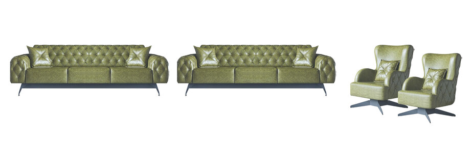 Sofas Set Couch 3-Sitzer Leder Sessel Grün Klassisch Chesterfield Polster 4tlg.