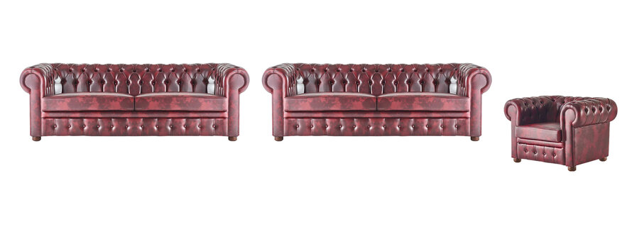 Klassisches Ledersofa Sofas 3-Sitzer Sofagarnitur Sessel Chesterfield Set 3tlg.