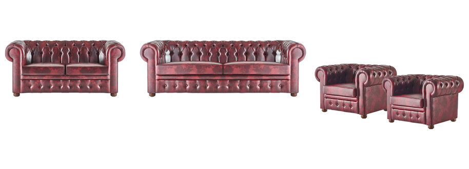 Sofagarnitur Set Couch Chesterfield 3-Sitzer 2-Sitzer Sessel Bordeaux Set 4tlg.