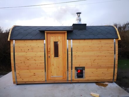 Holzsauna Gartensauna Außensauna Sauna Fasssauna 4-6 Personen 46 mm 450cm