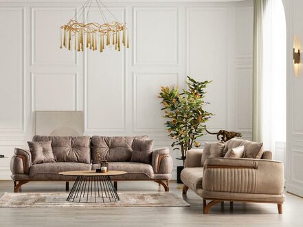 Sofagarnitur Polstergarnitur Relaxgarnitur Couch Sofa Set Sessel 3+3 Beige