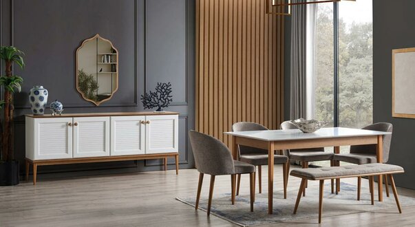 Moderne Essgruppe Esszimmer Set Esstischgruppe Dining Set Tischgruppe 7tlg