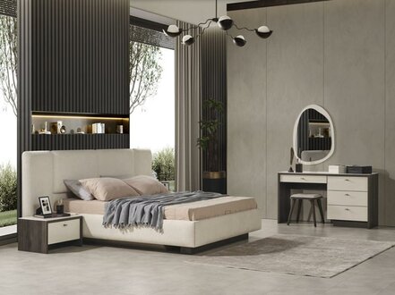 Bett Schlafzimmer Komplett Set 5 tlg. Bett 2x Nachttisch Schminktisch Spiegel