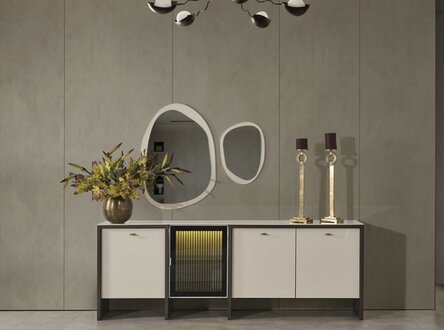 Kommode mit Spiegel Modernes Tische Sideboards Esszimmer Board Kommoden Beige