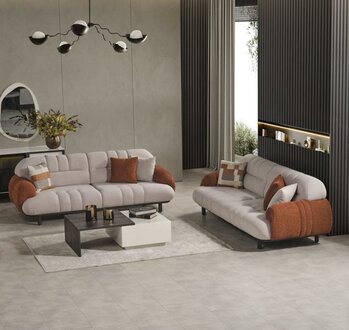 Sofa Braun Beige Wohnzimmer Couchen Designer 2x 3-Sitzer Polstersofas 2tlg