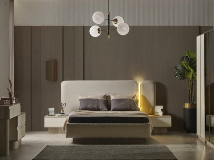 Schlafzimmer Bett Nachttisch Garnitur Gruppe Holz Modern Set Design Luxus