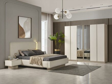 Schlafzimmer Garnitur 6 tlg Luxus Design Bett 2x Nachttische Modern Einrichtung