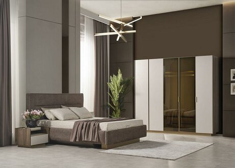 Bett Nachttisch Kleiderschrank 4 tlg Schlafzimmer Set Design Modern Luxus Betten