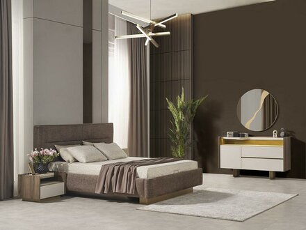 Schlafzimmer Luxus Doppelbett 2x Nachttische Kommode Modern Einrichtung