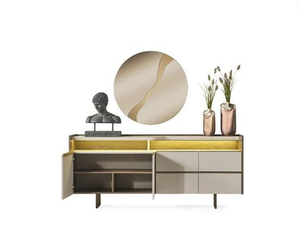 Kommode Anrichte mit Spiegel Gruppe Sideboard Kommode Holz Beige Esszimmer