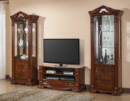 Klassische Wohnwand RTV Vitrine Regal Wandschrank Möbel Neu 3 tlg.