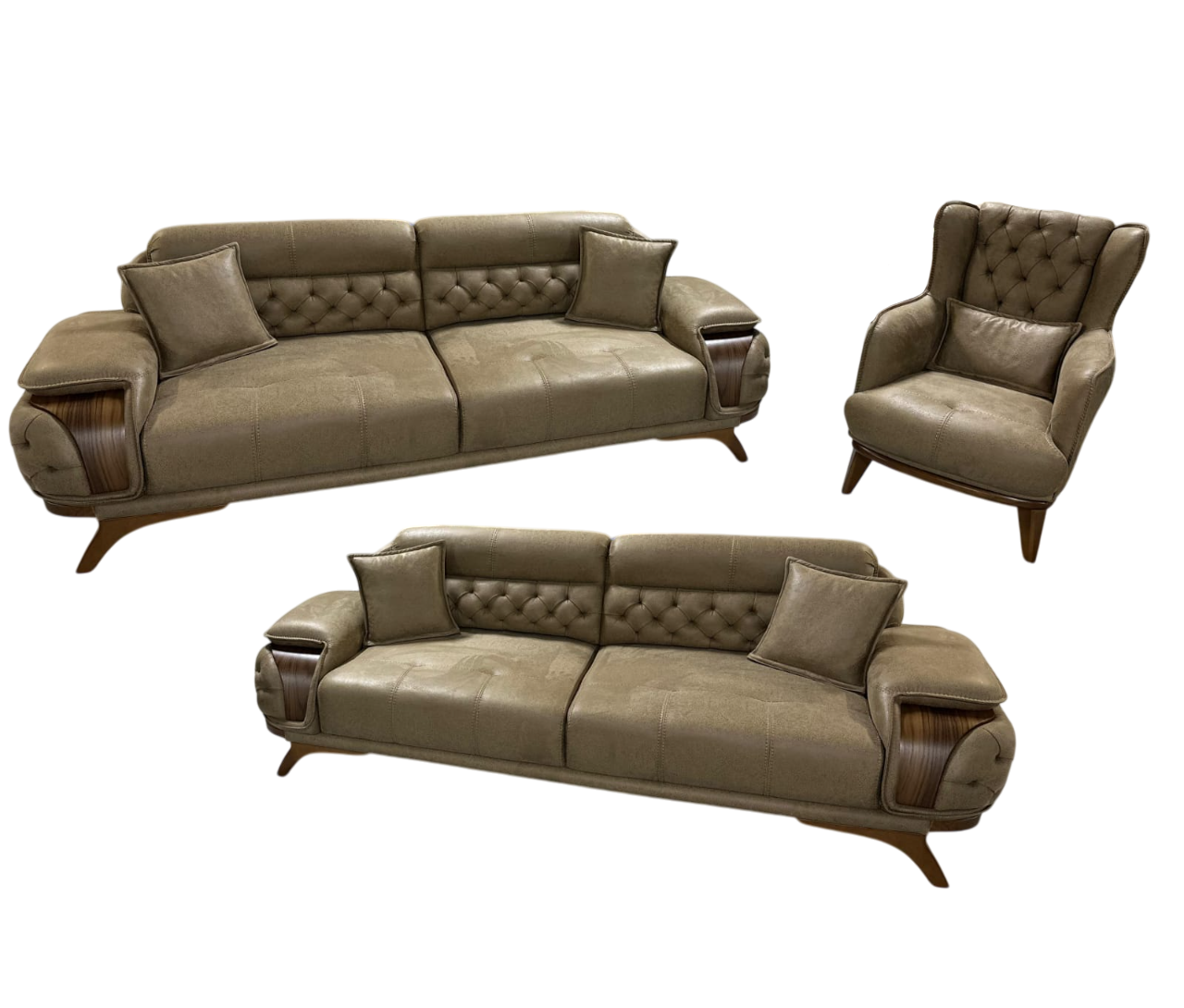Modernes Sofa Set 3+3+1 Braun – Stilvolle Eleganz für Ihr Wohnzimmer Sofort