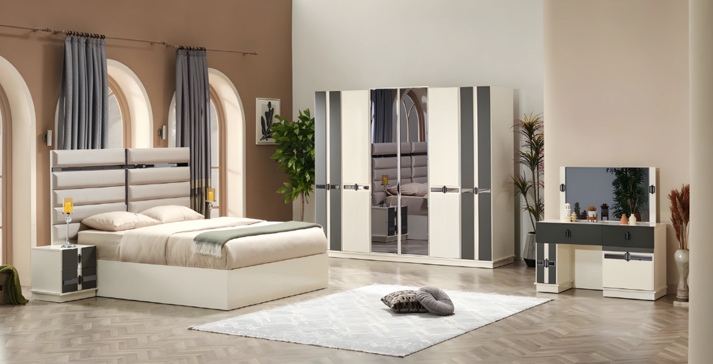 Modern Design Holz Möbel Schlafzimmer Set 6tlg Doppelbett Luxus 2x Nachttische