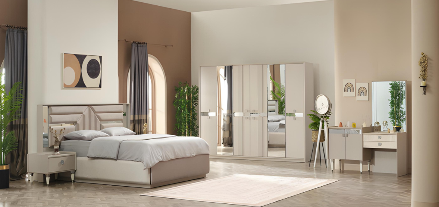 Schlafzimmer Komplett 5tlg Bett 2x Nachttische Kleiderschrank Schminktisch Holz