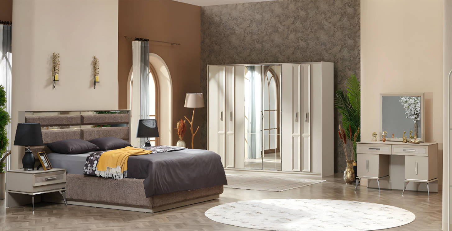 Schlafzimmer Set 6tlg Luxus Design Komplett Möbel Grau Bett Kleiderschrank