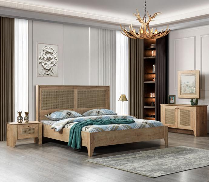 5tlg Schlafzimmer Set Bett + 2x Nachttische + Kommode + Kleiderschrank Moderne