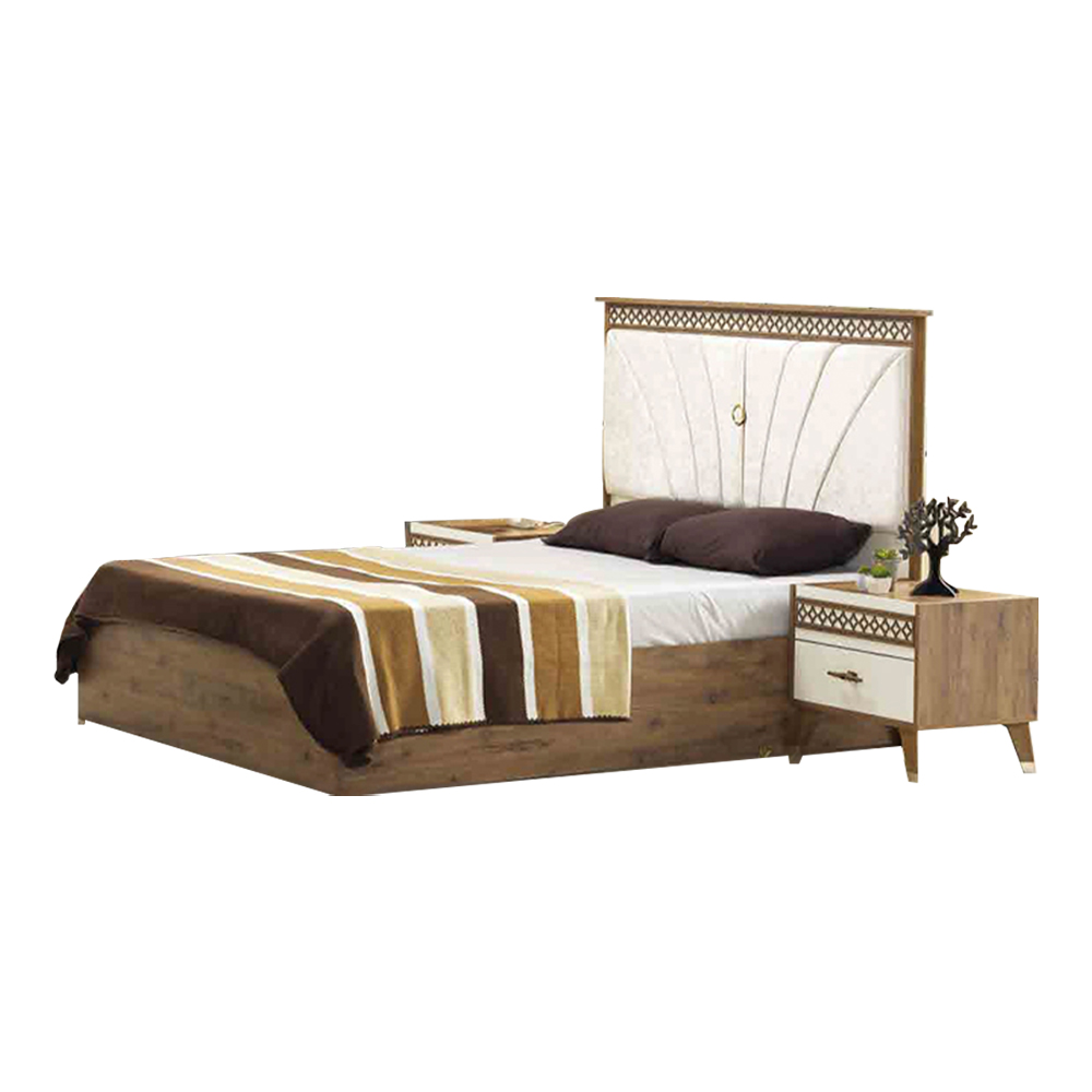 Komplette Schlafzimmermöbel Doppelbett Nachttische Braun Set 3tlg