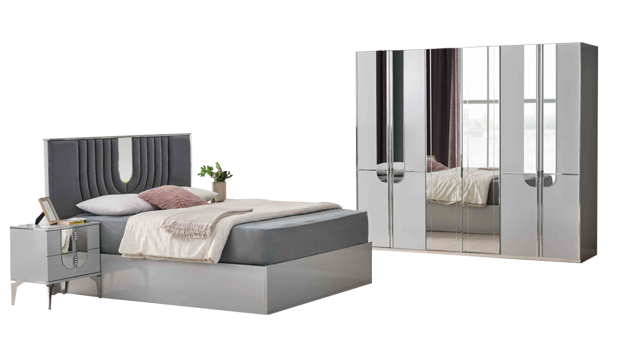 Komplette Doppelbett Nachttische Bett 4tlg Grau Schrank Schlafzimmer
