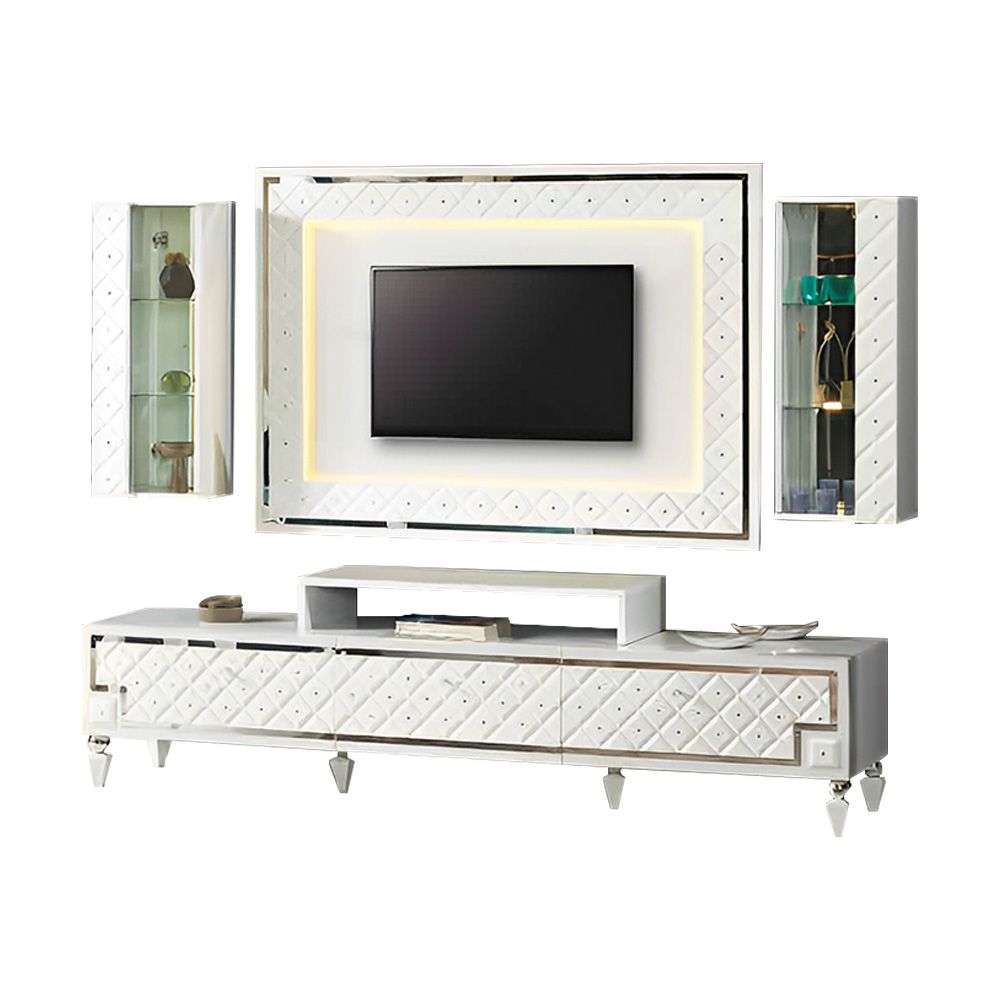 Wohnwand TV Ständer Sideboard RTV Lowboard Weiß Holz Wandschränke 4tlg