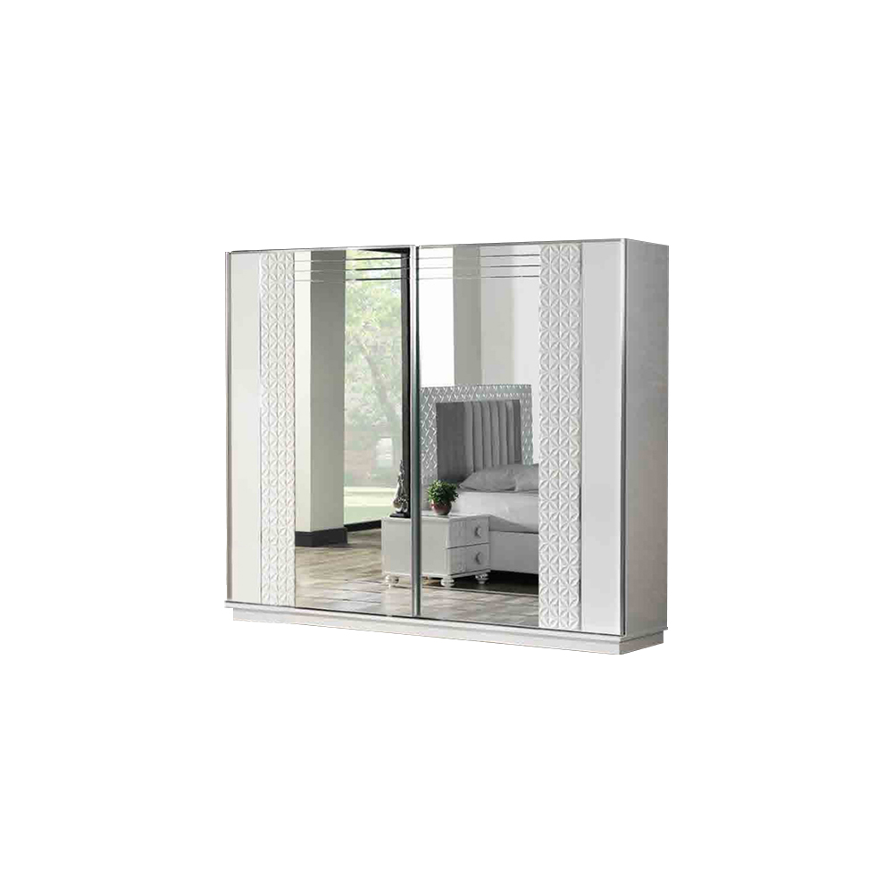 Kleiderschrank Holzschrank Schrank Weiß Spiegel Schlafzimmerschrank
