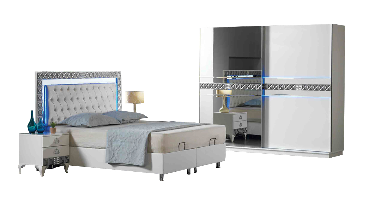 Komplette Doppelbett Nachttische 4tlg Weiß Kleiderschrank Schlafzimmer