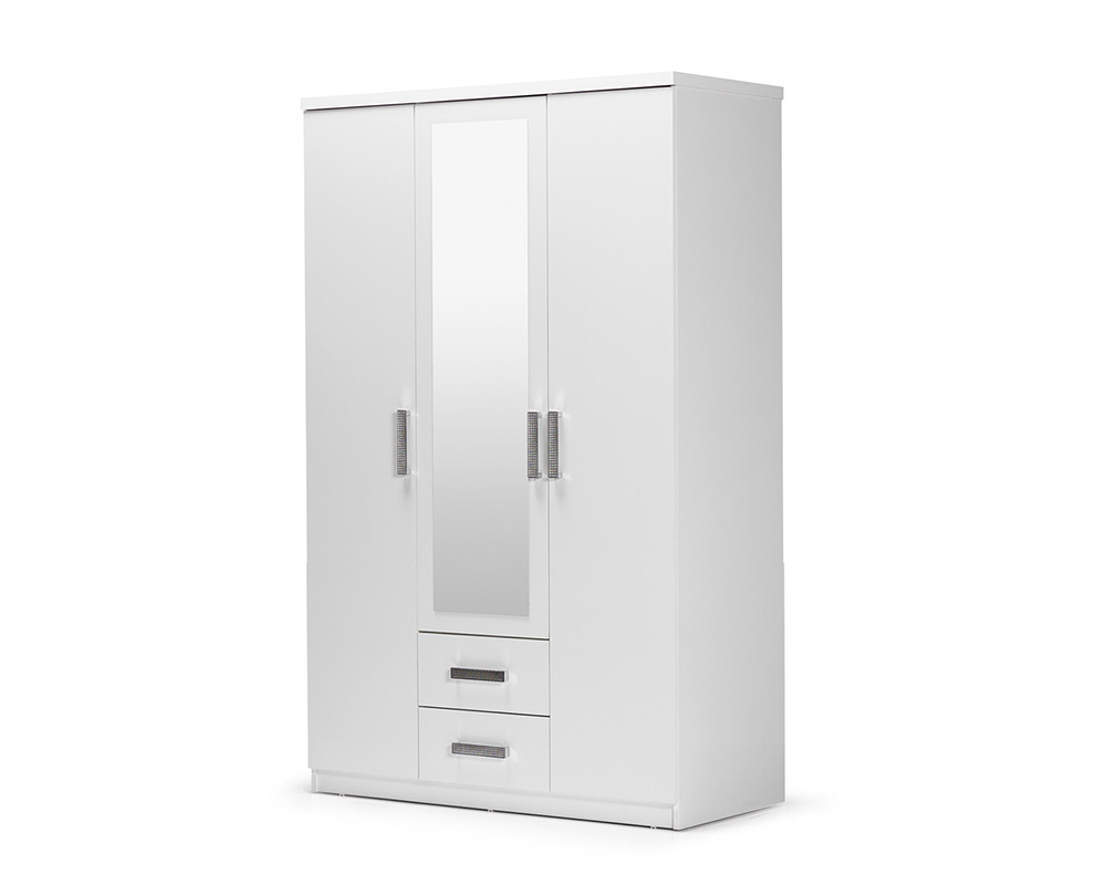 Schrank Kleiderschrank Holzschrank Anbauschrank Spiegel Holz Weiß Schlafzimmer