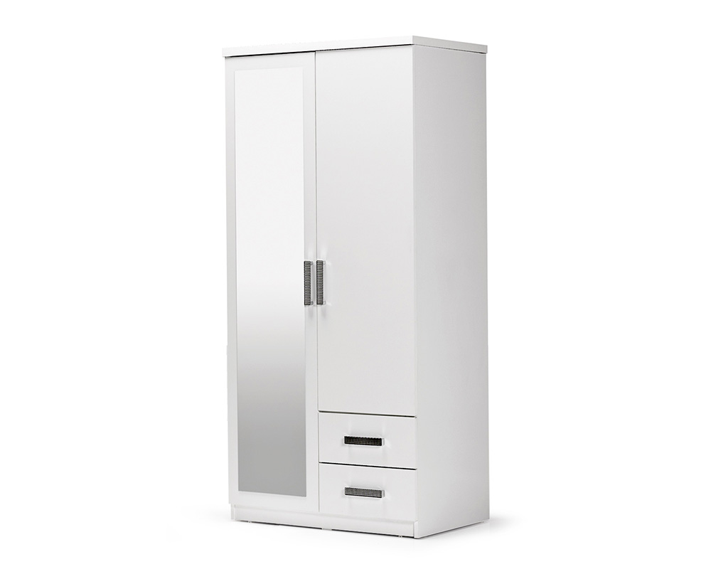 Holzschrank Schrank Kleiderschrank Anbauschrank Spiegel Holz Weiß Schlafzimmer