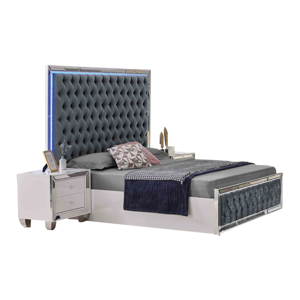 Chesterfield Bett Doppelbett Grau Bettrahmen Led Bettgestelle Polster