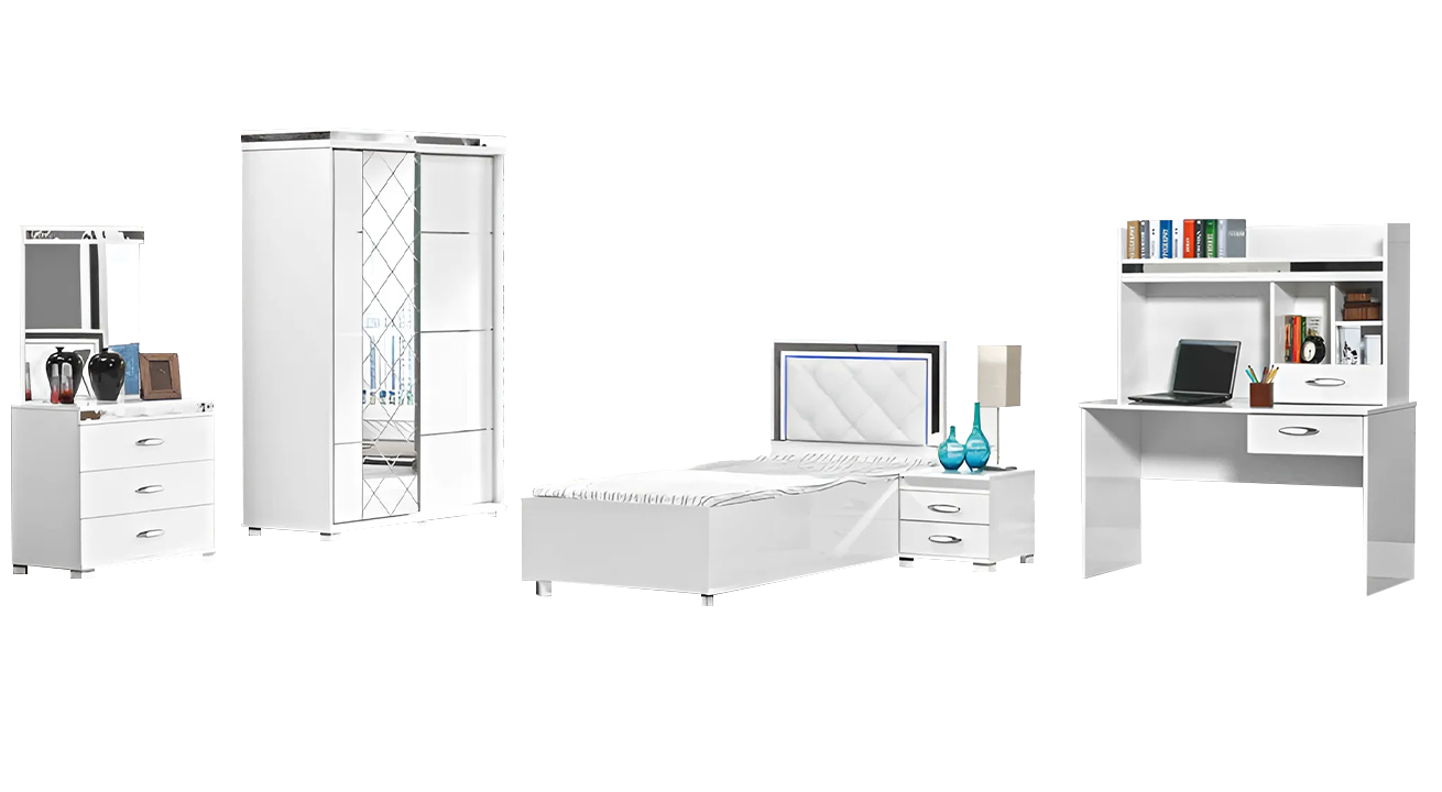 Kindermöbel Bett Nachttisch Kleiderschrank 5tlg Weiß Einzelbett Tische