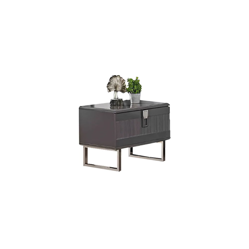 Grauer Designer Nachttisch Schlafzimmer Luxuriöse Holz Nachtkästchen