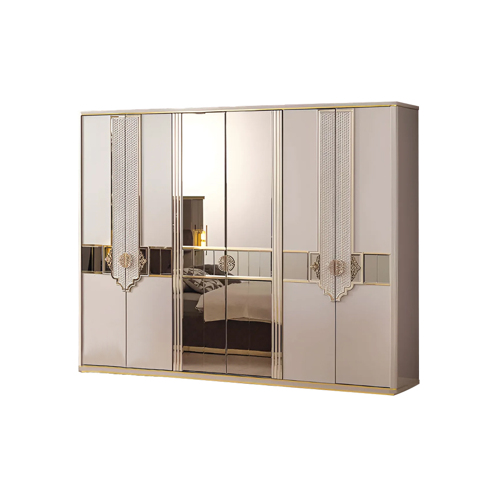 Luxuriöser Beiger Garderobenschrank Schlafzimmer Holz Kleiderschrank 260cm