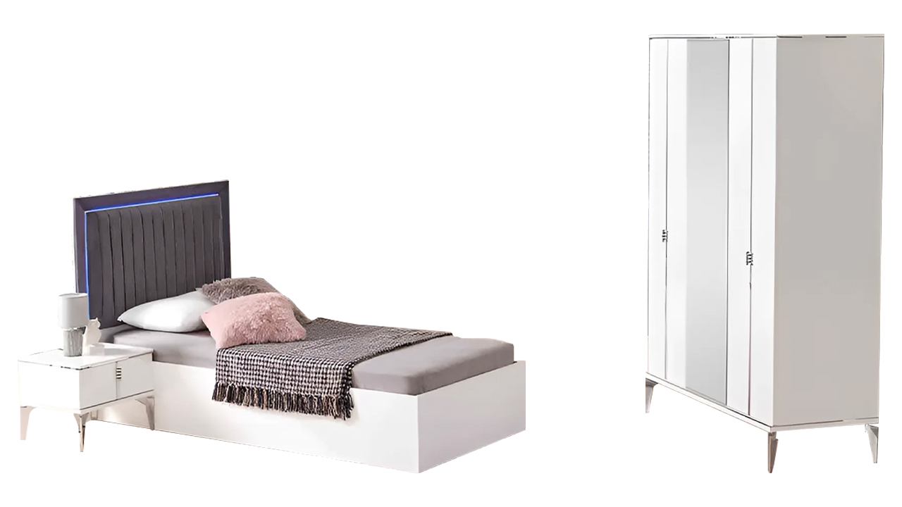 Kinderzimmermöbel Kinderzimmer Bett Kleiderschrank 2tlg Weiß Holz Set