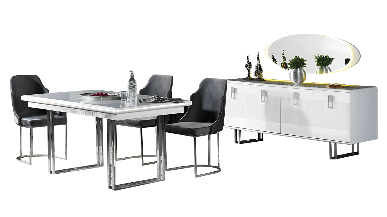 Esszimmertisch Esstischgruppe Tisch und Stühle Set Essgruppe Kommode 7tlg.