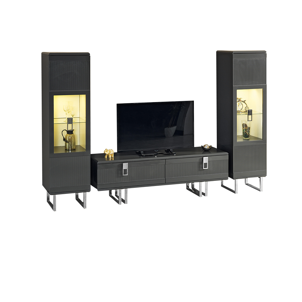 Komplette Vitrinen Schränke tv Ständer Grau Wohnzimmer 3tlg Sideboard