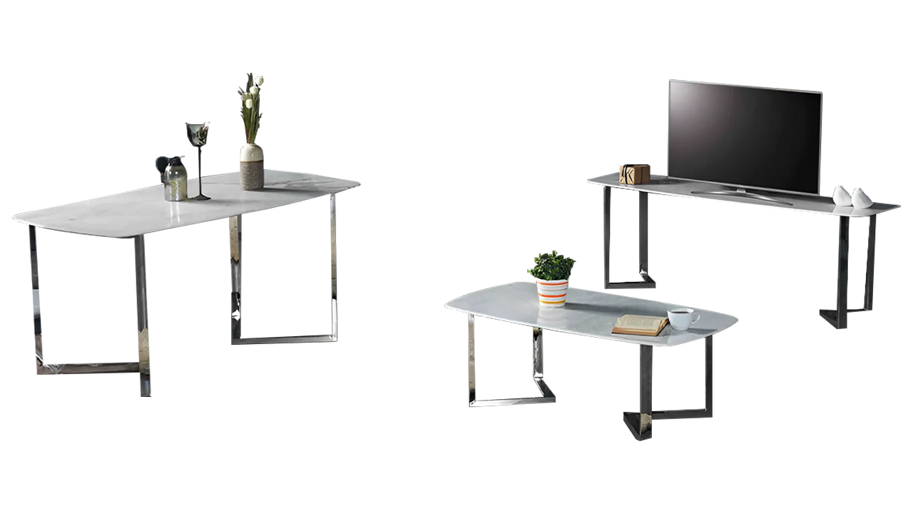 Garnitur Esszimmer 3tlg Esstisch RTV Couchtisch Sofatisch Weiß Marmor