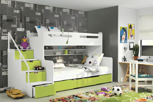 Doppelstockbett Stockbett Bett Hochbett Etagenbett 3x Betten Neu MAX 3 Weiß/Grün