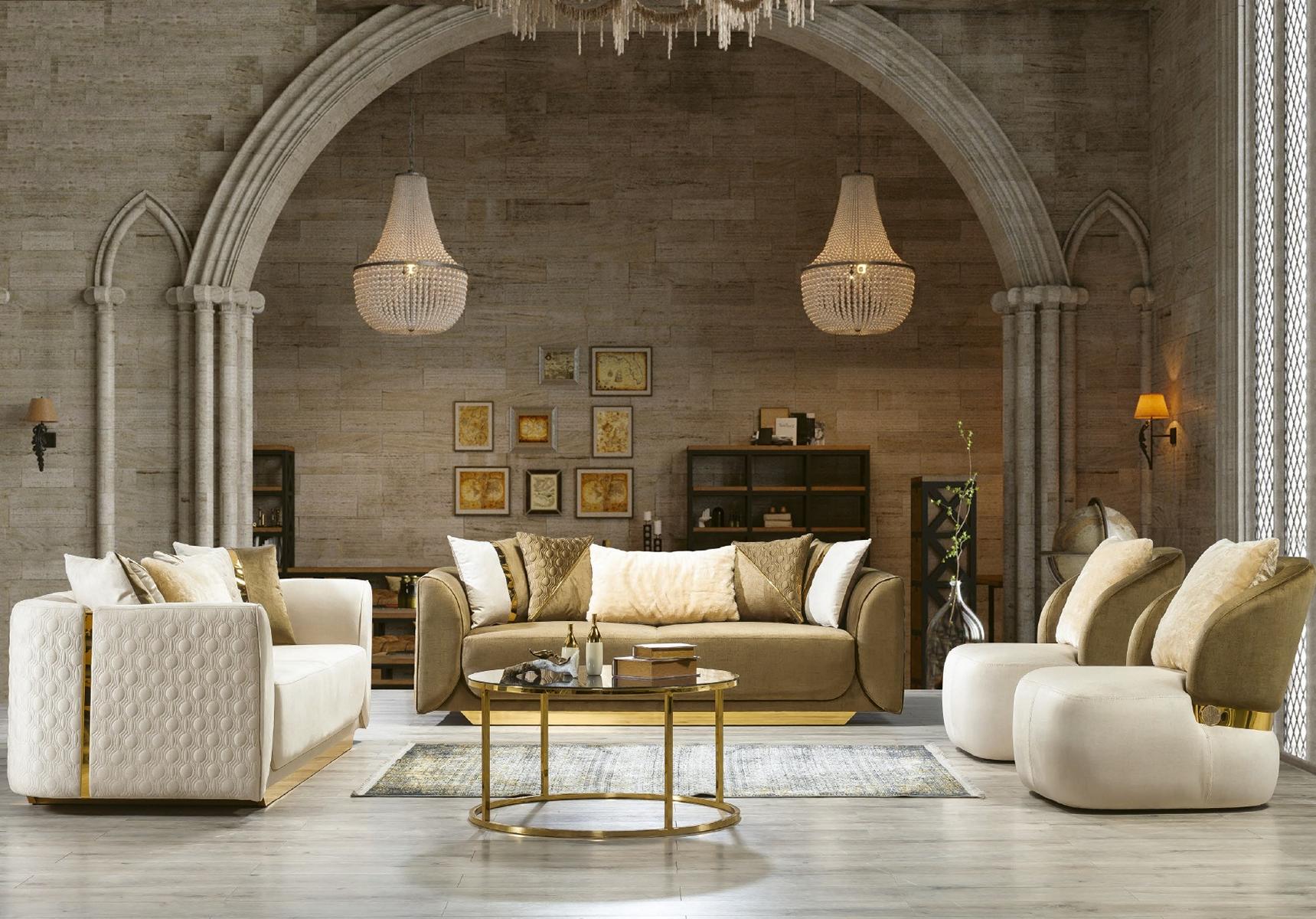 Modernes Wohnzimmer-Set 2 luxuriöse weiche Sofas + 2 moderne weiße Sessel neu