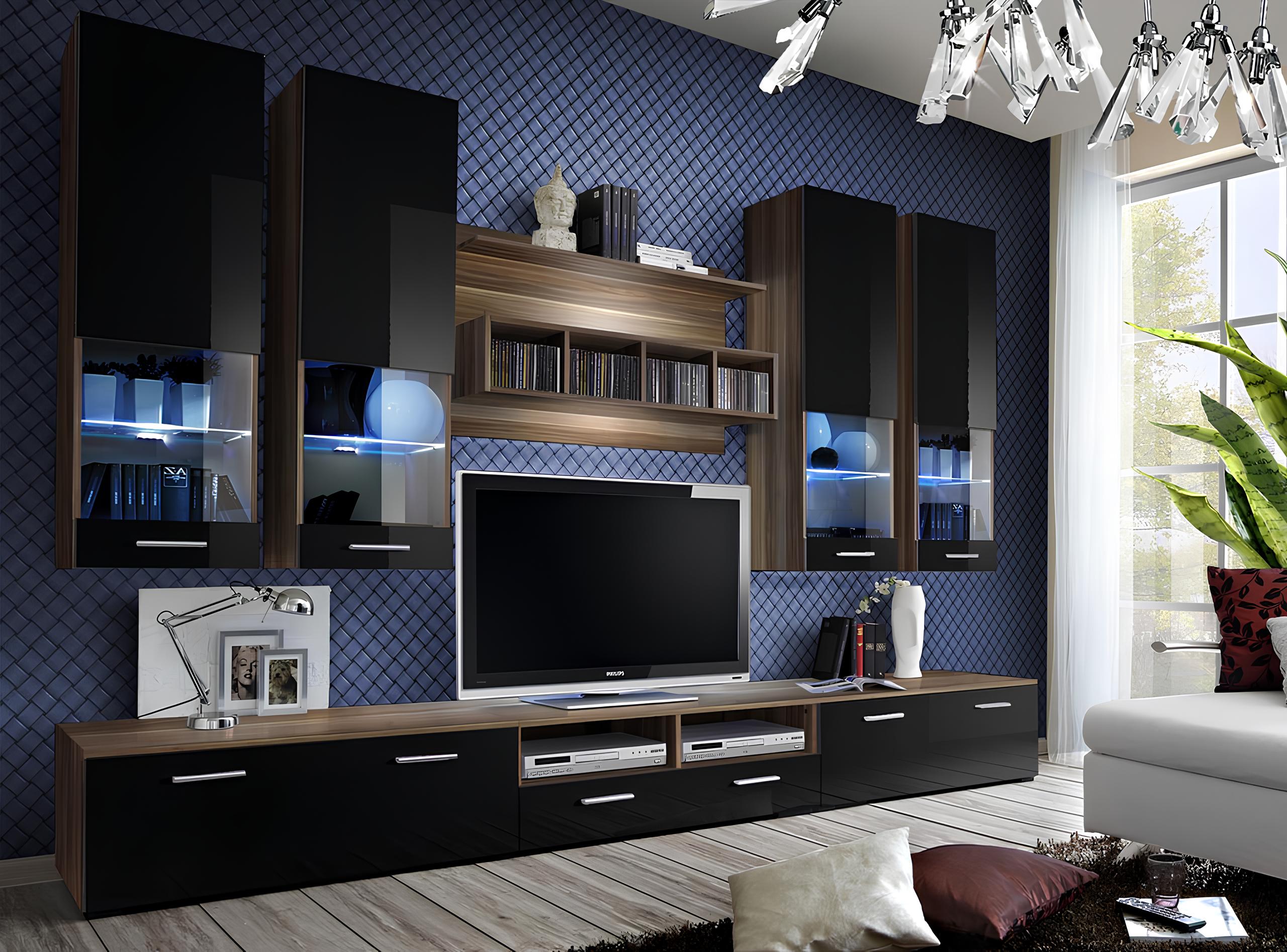 Luxus Wohnwand tv Ständer Holz Designer Möbel Schwarz Möbel Wohnzimmer