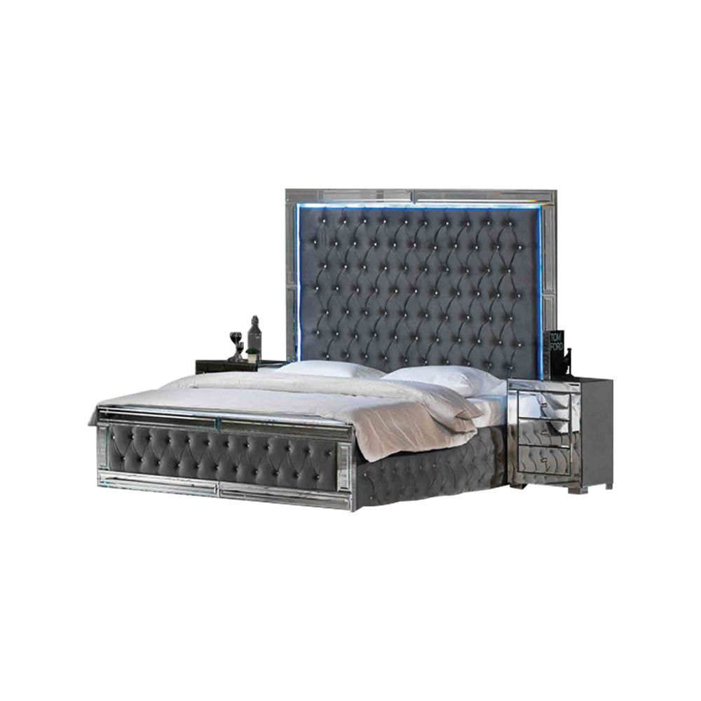 Graues Chesterfield Doppelbett Moderner Bettrahmen Schlafzimmer Möbel
