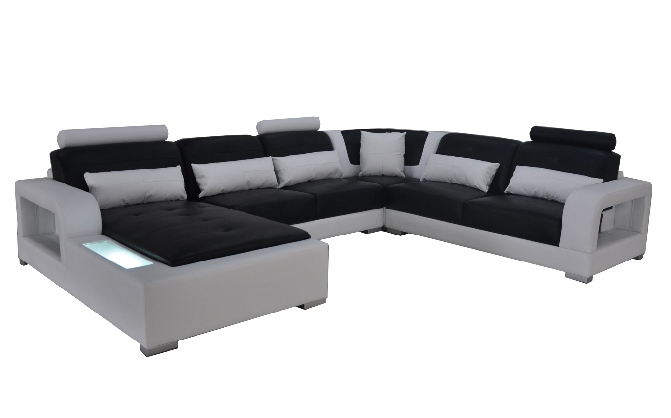 Leder Sofa + USB Couch Wohnlandschaft Eck Garnitur Design Modern Polster U Form