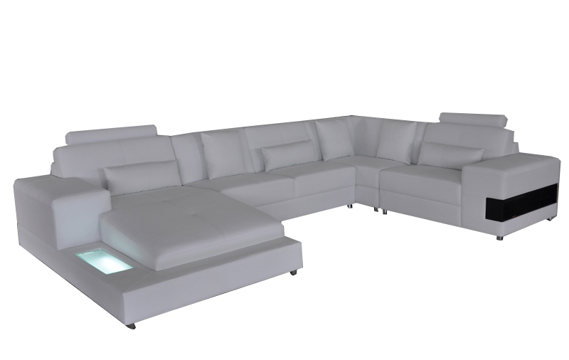 Ledersofa Couch Wohnlandschaft Eck Garnitur Design Modern Sofa U-Form mit USB