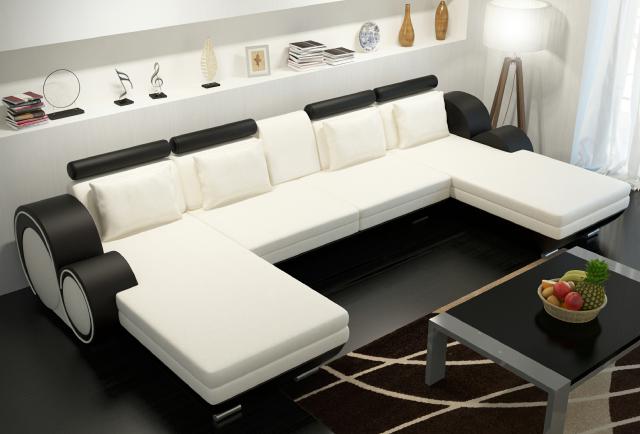 Ledersofa Berlin U-Form + USB Lederecksofa Ledereckcouch Sofa Garnitur XXL Liege