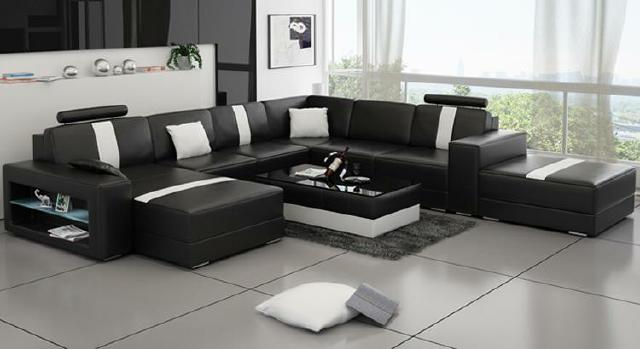 Ecksofa Polster +USB Designer Sofa Couch Modernde Sofas U Form Leder Eckgarnitur