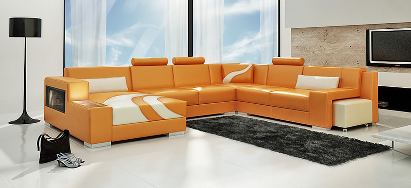 Ecksofa Polster Designer Sofa Eckgarnitur Couch Modernde Sofas U Form Leder +USB
