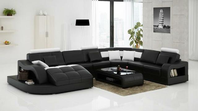 Designer Ecksofa mit Liege Couch Sofa Wohnlandschaft Ledersofa U Form mit USB