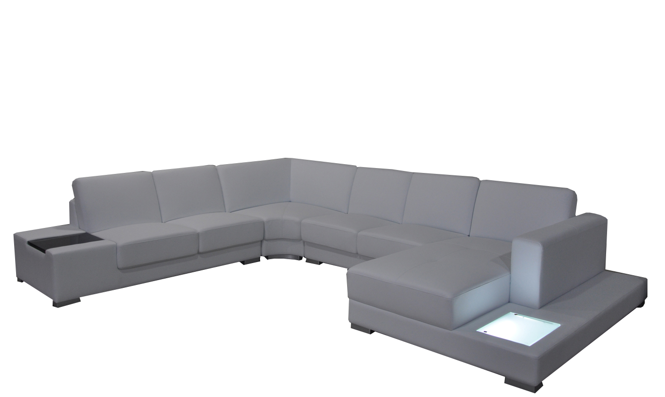 Ledersofa Couch Wohnlandschaft Ecksofa Garnitur Design Modern Sofa UForm mit USB