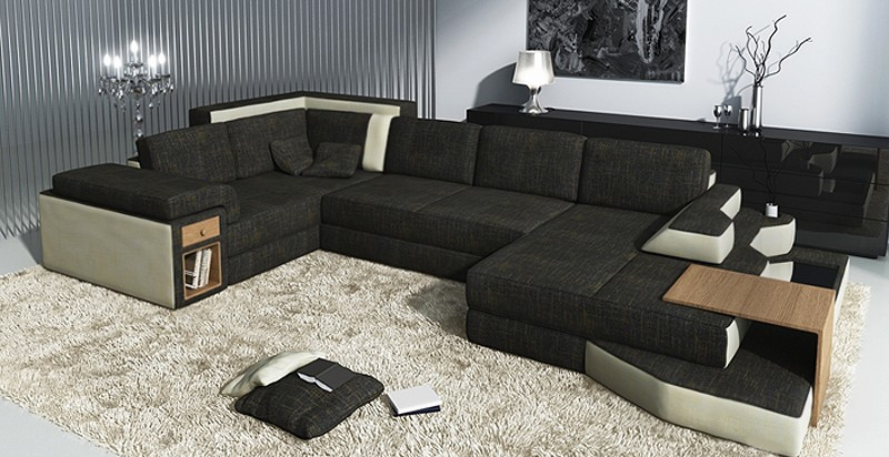 XXL Design Big Sofa mit USB,Ecksofa Couch Wohlandschaft U Form Leder Textil Ecke