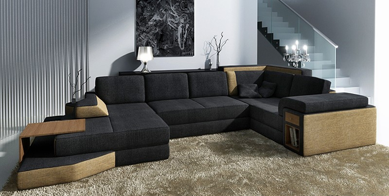 XXL Design Big Sofa mit USB Ecksofa Couch Wohlandschaft U Form Leder Textil Ecke