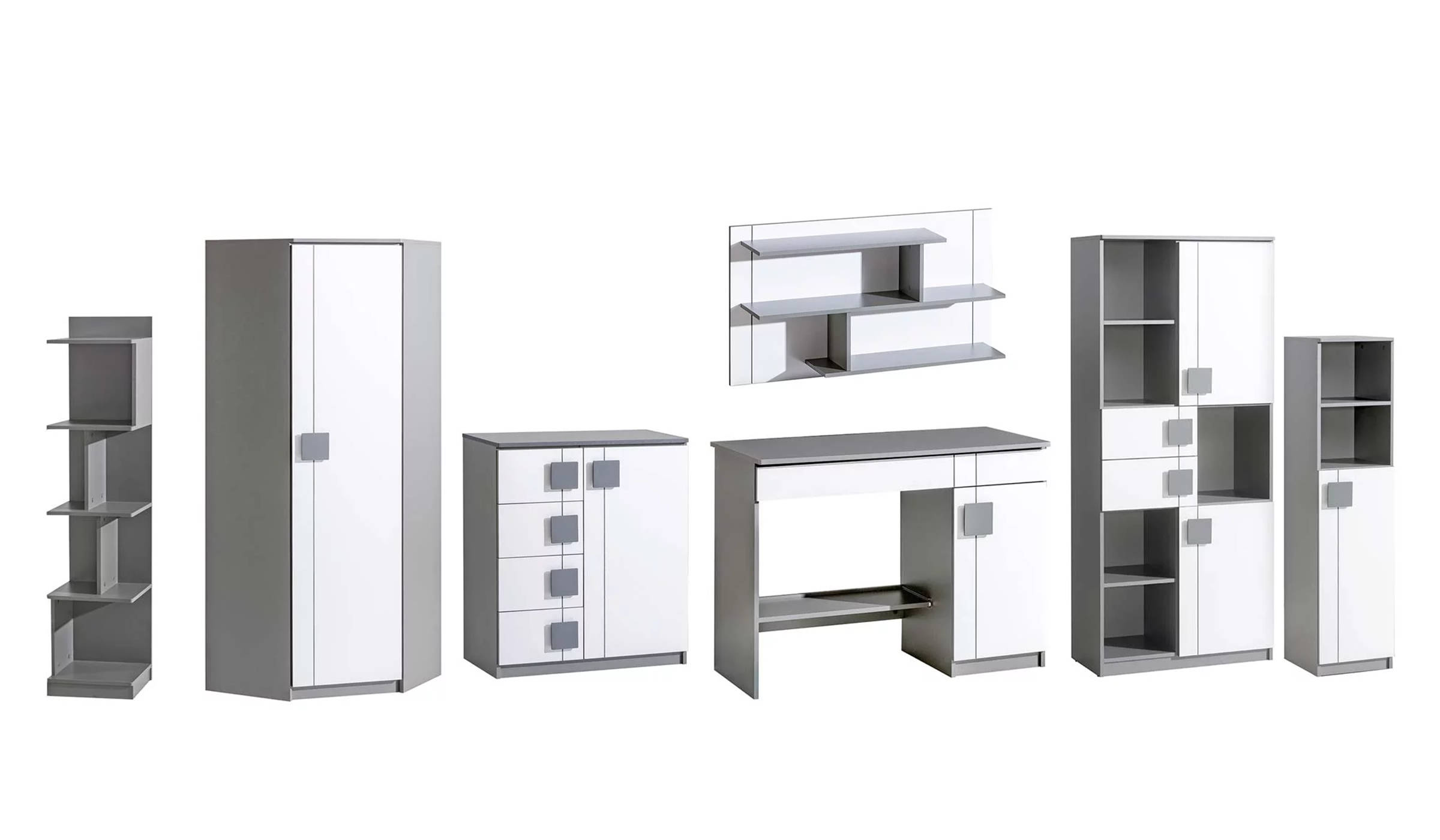 Kinderzimmer Jugendzimmer 7 tlg. Möbel Eck Kleiderschrank Schreibtisch Kommode